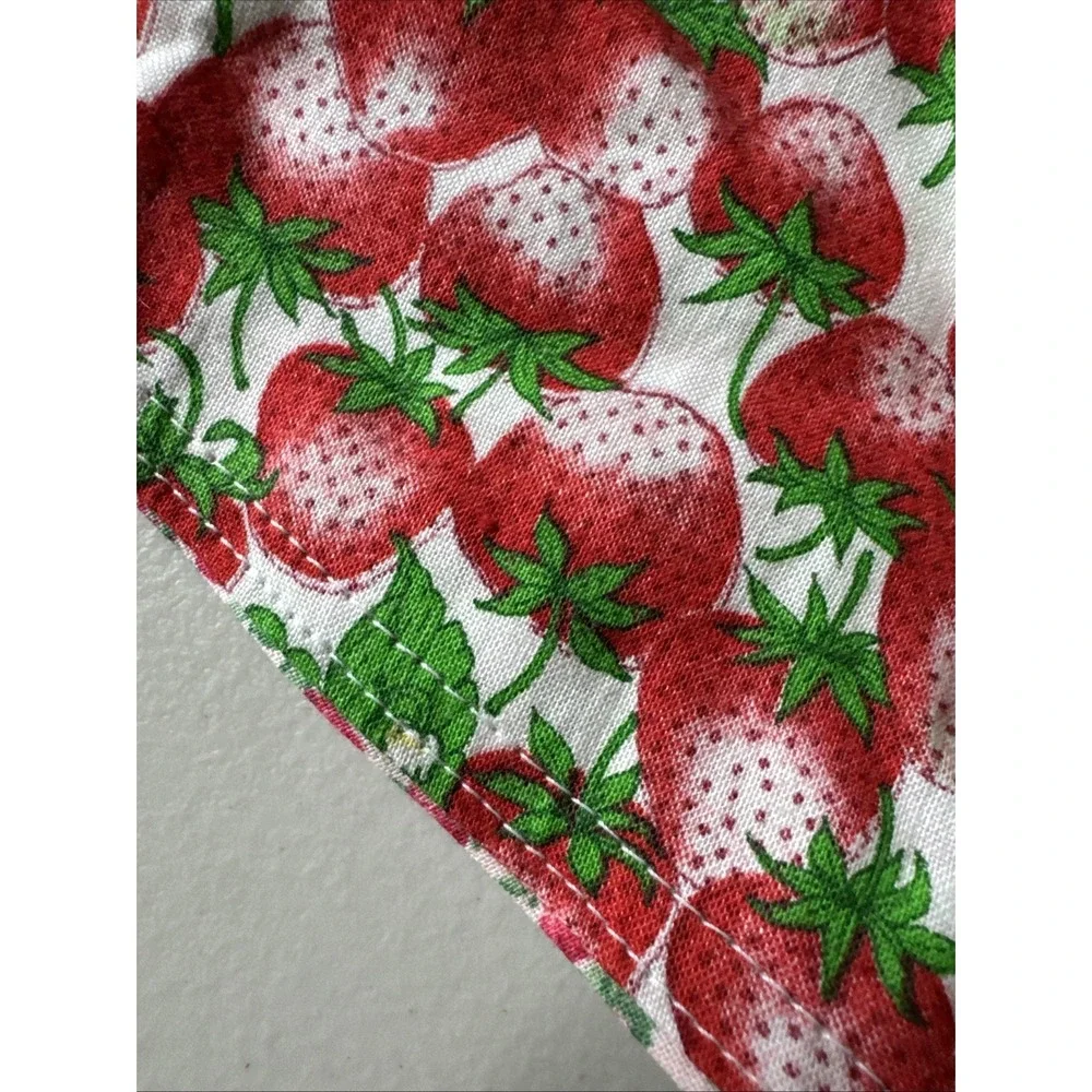 VTG Handmade Strawberry Print Apron Set Halter Neck Reversible Pockets